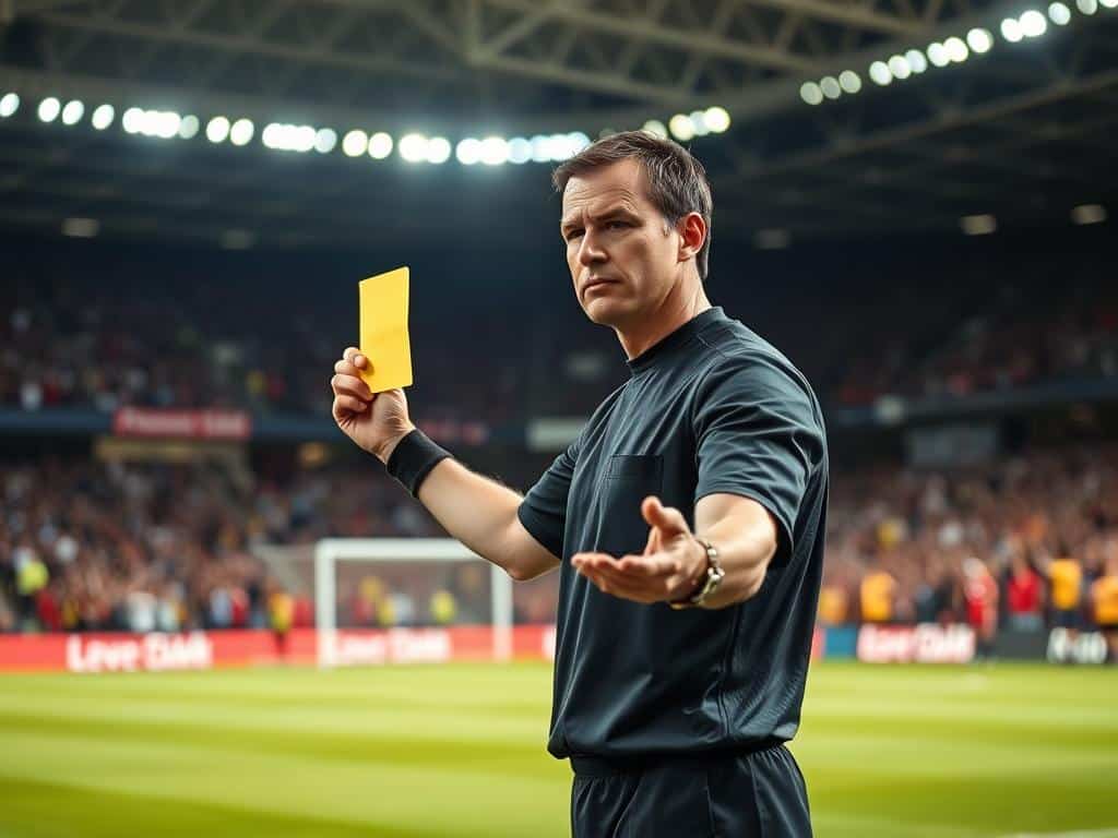 soccer referee showing yellow card