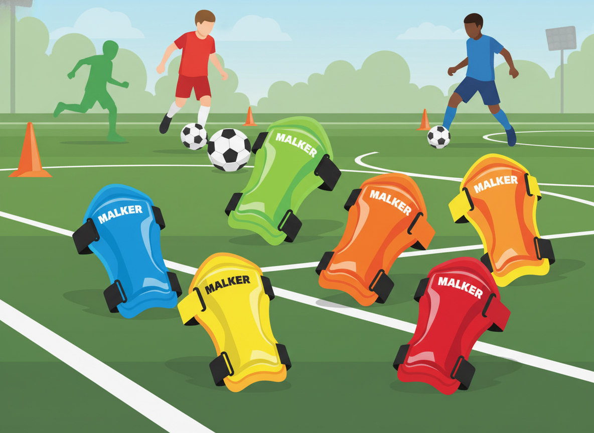 Vibrant image of Malker Youth Shin Guards in various colors, showing the durable hard shell and adjustable straps, perfect for young athletes. Vibrant image of Malker Youth Shin Guards in various colors, showing the durable hard shell and adjustable straps, perfect for young athletes.